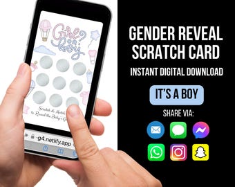 It's a Boy, Gender Reveal Scratch Card, Digital Gender Reveal, Digital Gender Reveal Announcement, Gender Reveal Ideas, Scratch card Reveal
