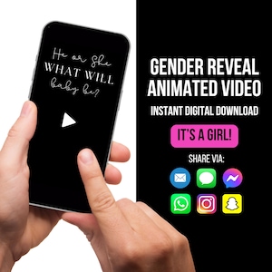 Video de anuncio de revelación de género digital, revelación de género digital de niña, tarjeta de anuncio de género, idea de revelación de género, descarga instantánea