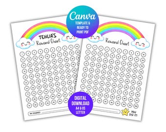 Kids Reward Chart, Behavior Chart, Star Chart for Kids, Potty Training Chart, Chore Chart, Sleep Chart, Reading Chart, Printable, Editable