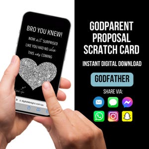 Tarjeta de propuesta de padrino, ¿Quieres ser mi padrino? Tarjeta de raspar de padrino, Tarjeta de raspar digital, Bautismo, Propuesta de padrino, Tarjeta de padrino