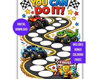 Printable Reward Chart, Behavior Chart, Potty Training Chart, Habit Tracker, Monster Truck Kids Reward Chart, Chore Chart, Digital Download