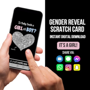 Carte à gratter personnalisée pour révéler le sexe, C'est une fille, Révéler le sexe numérique, Faire-part révéler le sexe, Idées pour révéler le sexe, Carte à gratter