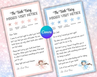 Tooth Fairy Apology Letter, Editable Tooth Fairy Apology Note, Missed Visit Notice, Late Tooth Fairy Note, Editable Canva Template