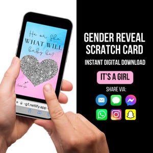 Tarjeta para rascar para revelar el género del bebé, tarjeta digital para rascar It's a Girl, tarjeta para anunciar el género del bebé, idea para revelar el género del bebé, tarjeta para rascar para revelar el género del bebé, tarjeta electrónica