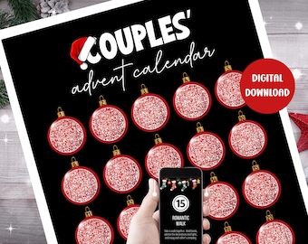 Calendario de Adviento, Calendario de cuenta regresiva para Navidad para parejas, Calendario de Adviento para adultos, Cuenta regresiva para Navidad, Calendario imprimible, Adviento digital