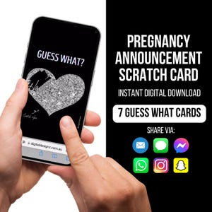 Faire-part de grossesse à gratter, Carte de voeux bébé, Carte à gratter numérique, Carte de grossesse numérique, 7 cartes Devinez quoi