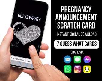 Schwangerschaftansage Rubbelkarte, Baby Reveal, Digitale Kratzkarte Reveal, Digitale Schwangerschaftskarte, 7 Guess What Ankündigungskarten