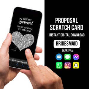 Tarjeta "¿Serás mi dama de honor?", Tarjeta raspadita para propuesta de dama de honor, Tarjeta "Ahora actúa con sorpresa", Regalo para dama de honor, Invitaciones para dama de honor, Digital