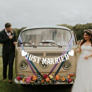 Just Married-huwelijksslinger, Dhr. en Mevr. decoratie bruiloft auto, spandoek wit hart