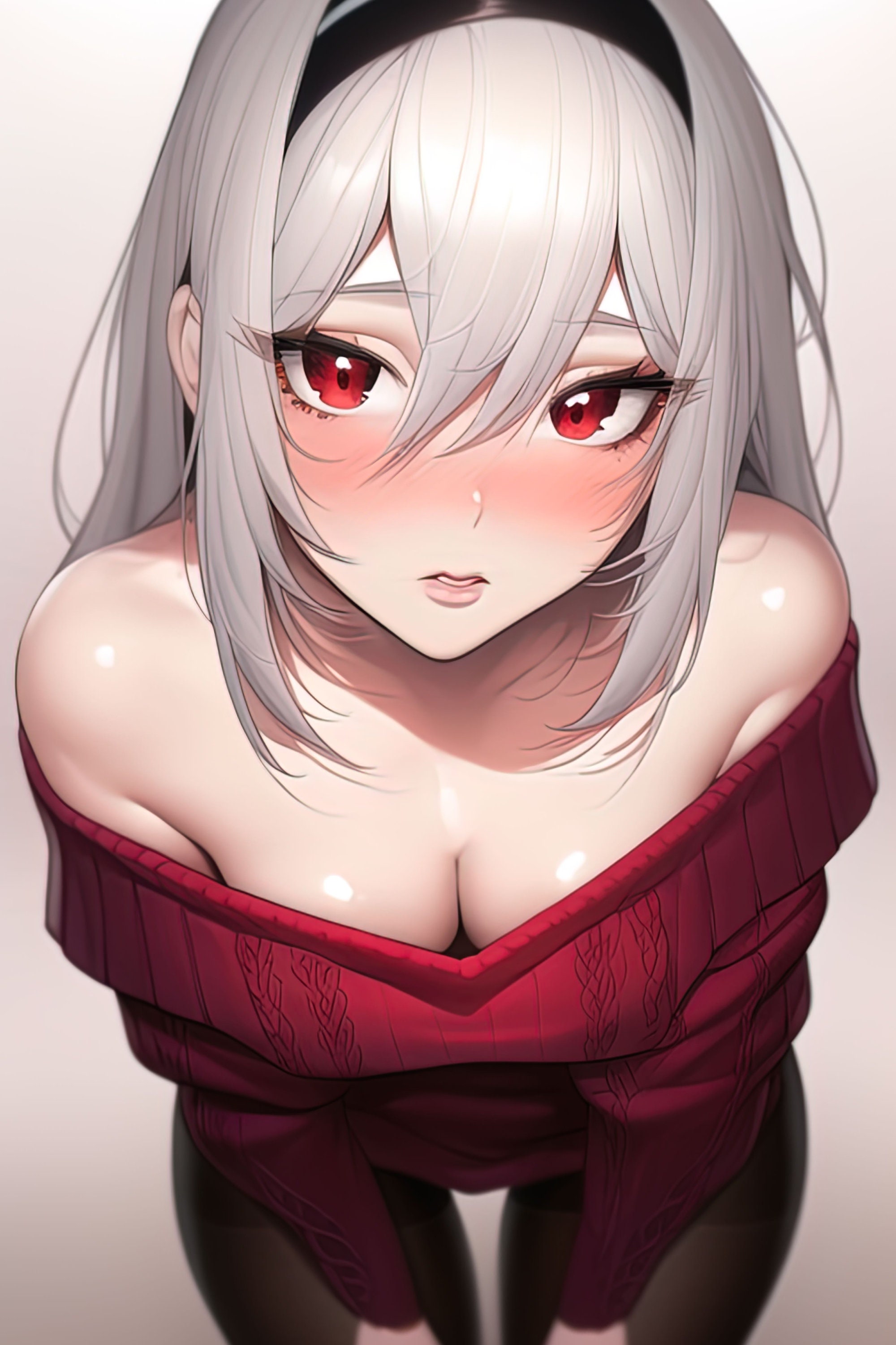 Printable Cute Kawaii Anime White Hair Red Eyes Waifu Red Etsy