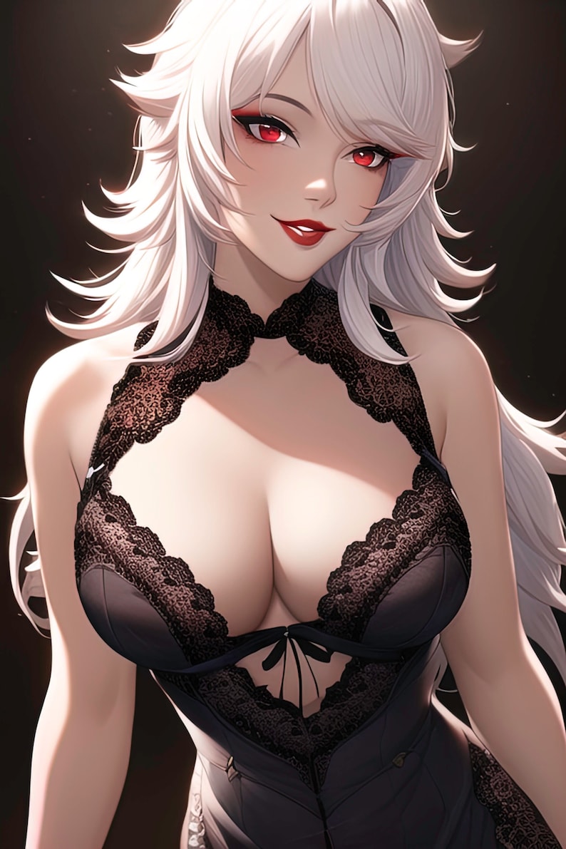 Spicy Kawaii Girl Cute Sexy Anime Waifu Poster Messy White Hair Red