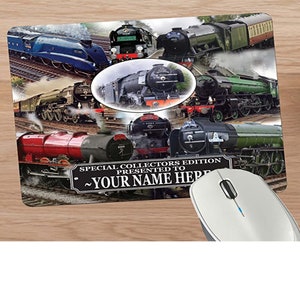 Classic iconic Personalised Steam Locomotive Trains Mouse Mat Gift