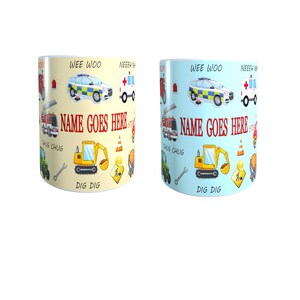 Fun Cartoon Personalised Vehicle Mug Gift Available in 2 Different Colours