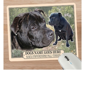 Black Staffordshire Bull Terrier Personalised Dog Breed Mouse Mat Gift