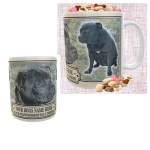 Black Staffordshire Bull Terrier Personalised Dog Breed Gift Mug With Treats