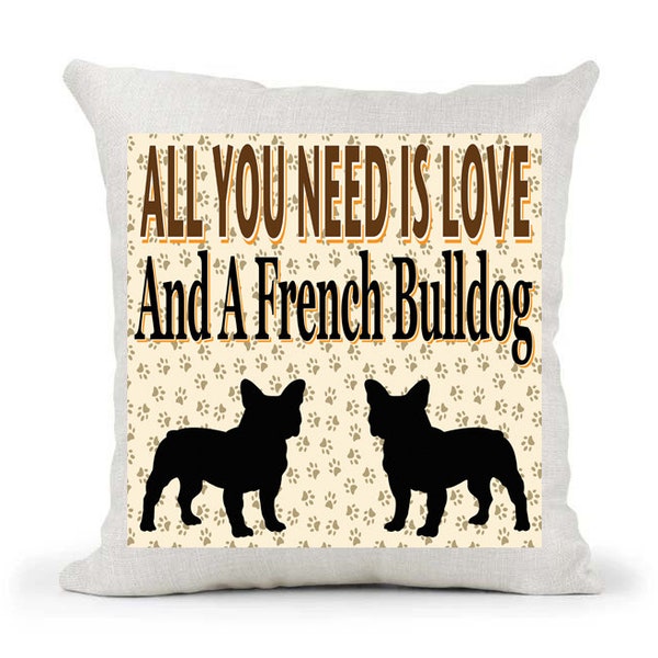 Tout ce dont vous avez besoin est d'amour et d'un cadeau de housse de coussin de style lin tissé bouledogue français