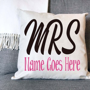 Mrs Personalised Naturally Woven Linen Style Cushion Cover Pillow Gift Available in Choice Of Print Colours Available
