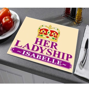 Ihre Ladyship Personalisierte Hartglas Hitzebeständige Arbeitsplatte Saver Schneide- und Schneidebrett Geschenk