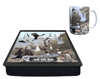 Juego de regalo de taza y bandeja de regazo natural personalizada de aves costeras