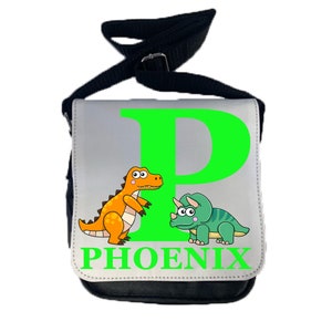 Kinder Kinder Jungen personalisierte IHR NAME Monogramm Dinosaurier Dino T-Rex Triceratops Schule Crossbody Mittagessen Umhängetasche