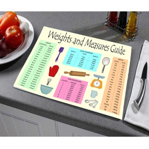 Weights and Measures Toughened Glass Heat Resistant Worktop Saver Cutting and Chopping Board Gift