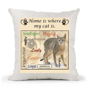 Abyssinian Breed Home is Where My Cat Is Kitten Woven Linen Style Cushion Cover Gift