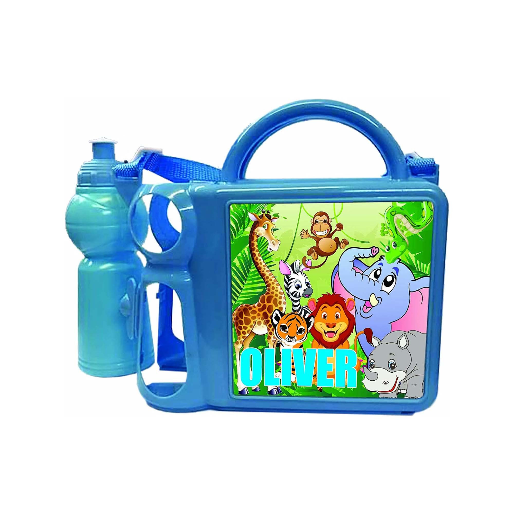 Personalised Safari Jungle Animals Plastic Lunch Box and Water Bottle ...