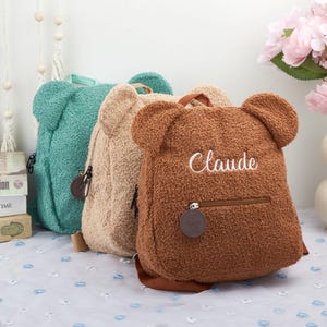 Sac à dos ours en peluche brodé pour enfants, sac à dos ours en peluche personnalisé, sac à dos avec nom personnalisé, retour à l'école pour enfants, sac à dos de voyage en peluche