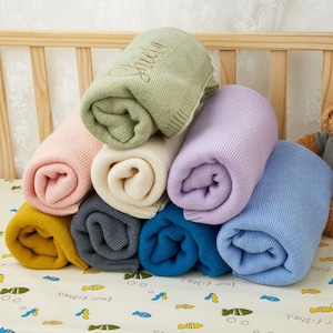 Embroidered Baby Blanket- Personalized Knit Baby Blanket - Embroidery Gift for Baby Shower - Newborn Baby Gift - Baby Blanket Personalized