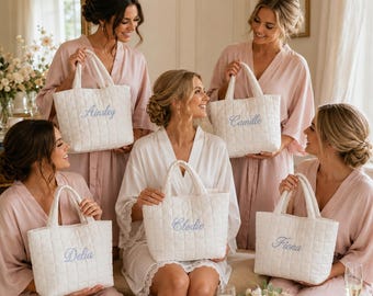 Personalized Quilted Tote Bag,Custom Embroidered Name Tote,Bridesmaid Gift,Monogram Beach Bag,Bachelorette Party Favor,Wedding Gift for Her