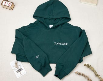Custom embroidered Roman numeral hoodie,Couple Shirt Initial On Sleeve,Personalized date and initials hoodie,Couples hoodie, Anniversary