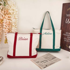 Custom Canvas Sailboat Tote Bag with Zipper,Personalized Name Tote Bag,Bridesmaid Gift,Canvas Bags for Weddings,Best Friend Gift