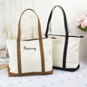 Custom Canvas Tote Bag, Personalised tote bag, name tote bag, bridesmaid gift bag, embroidered with initials custom tote,Travel Tote Bag