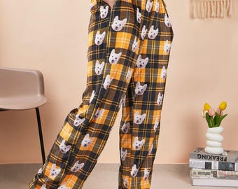 Personalized Pet Face Plaid Pajama Pants, PJS Pants for Pet Mom Dad, Cozy Family Holiday Loungewear, Photo Pajama Pants, Christmas Gift