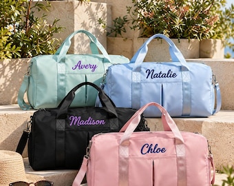 Personalized Name Canvas Duffel Bag, Custom Embroidered Women Gym Bag, Cute Overnight Bag for Her, Ladies' Yoga Bag, Wedding Party Gift