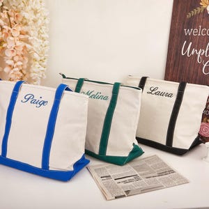 Custom Name Embroidered Tote Bag,Custom Text Tote Bag,Monogram Canvas Tote Bag,Preppy Boat Bag,Bridal Party Bag,Bachelorette Gift DLY