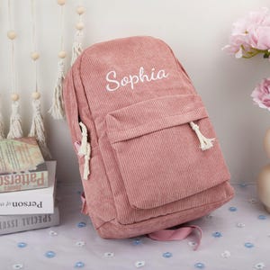 Sac à dos brodé pour tout-petit, sac à dos personnalisé, sac à dos en velours côtelé pour enfants, sac à dos pour campus, sac à dos avec nom, cartable