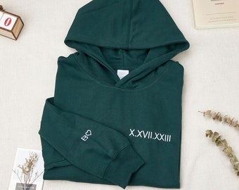 Gepersonaliseerde hoodies, geborduurde hoodies, hoodies met Romeinse cijfers, Moederdagcadeaus, gepersonaliseerde hoodies, geborduurd sweatshirt voor koppels