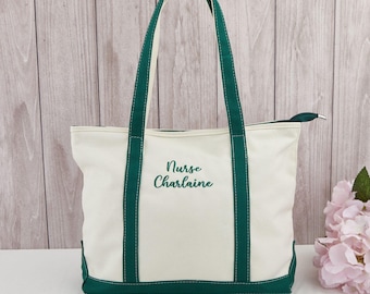 Custom Canvas Tote Bag with Zipper, Monogram Classic Tote Bag, Bridesmaid Gift, Embroidered Tote, Bridal Party Bag,Beach Tote Bag
