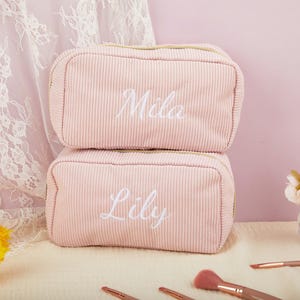 Personalisierte bestickte Make-up-Tasche, maßgeschneiderte Cord-Make-up-Tasche, Reise-Make-up-Kulturtasche. Hochzeitsgeschenk, Brautjungfer Geschenk