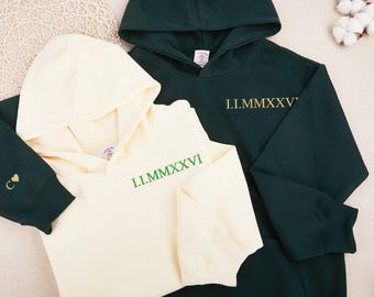 Anniversary Custom Embroidered Roman Numeral Hoodie, Anniversary Gift for Him, Couples Gift, Valentines Gift,Custom Wedding Date