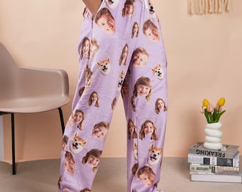 Personalized Photo Pajama Pants,Customized Face Pajama Pants For Couples/Pet,Photo Pajama Pants,Christmas Photo Gift,Anniversary Gift