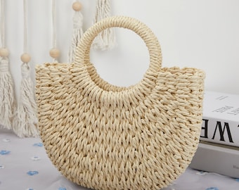 Handgefertigte Stroh Strandtasche - Stroh Strandtasche - Farmers Markttasche - Einkaufskorb Tasche - Handtasche - Valentinstag Geschenk
