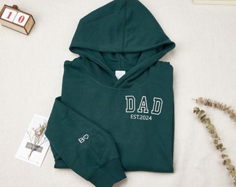 Embroidered Dad Sweatshirt - Custom Embroidered Sweatshirt - Numeral Hoodie Sleeve with Initials - Father's Day Gift - Winter Clothing