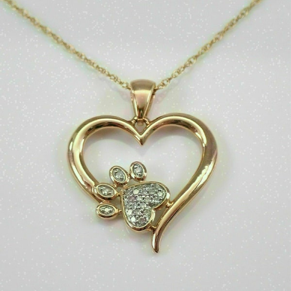 1.5 Ct Round Diamond Necklace, 14K Yellow Gold Plated, Heart Paw Print Necklace, Personalized Gifts For Her, Cute Pendant Without Chain