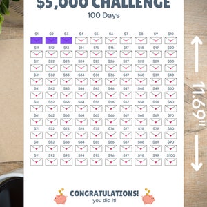 5K in 100 Days - 5,000 Savings Challenge Printable | 100 Envelopes ...
