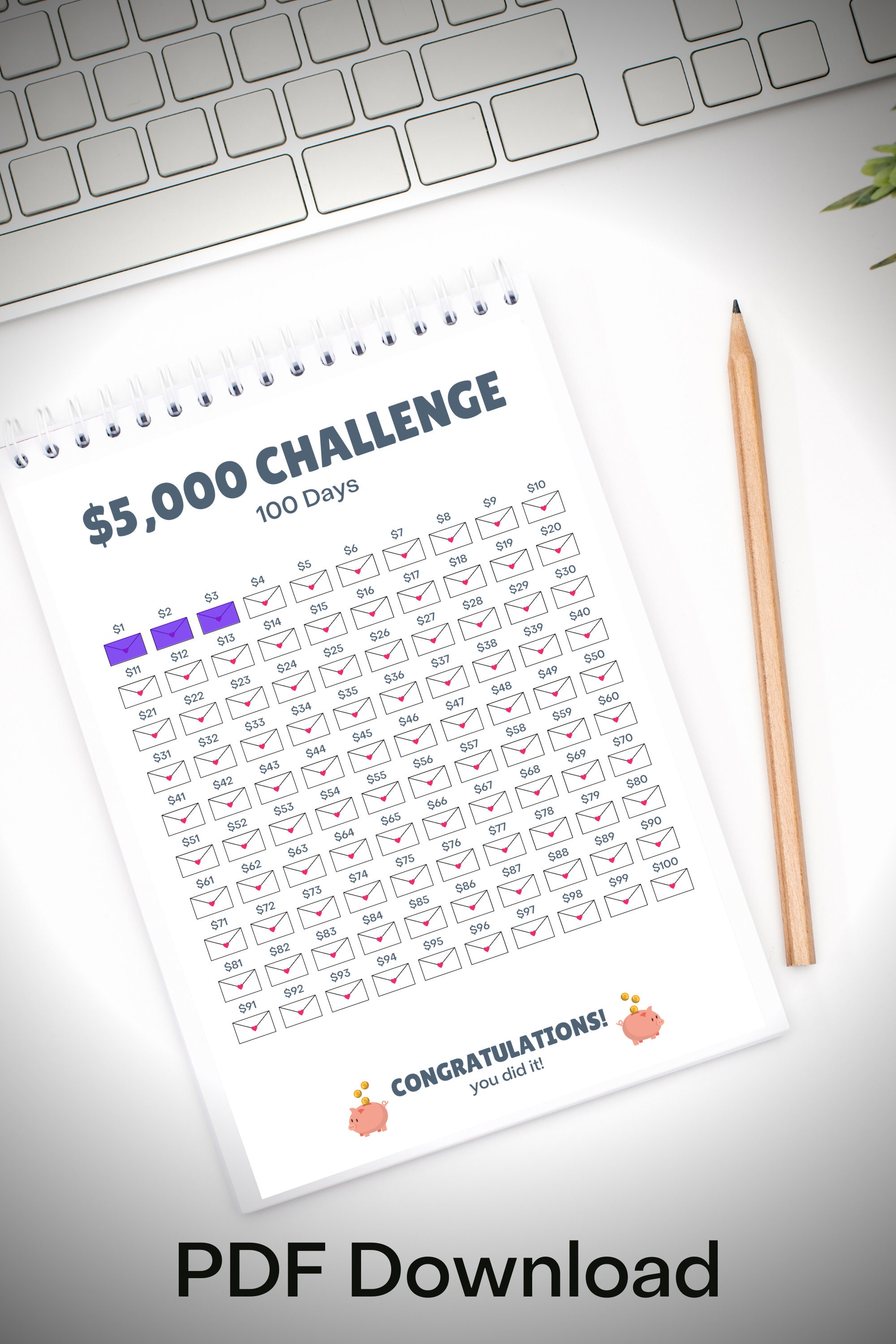 5K in 100 Days - 5,000 Savings Challenge Printable | 100 Envelopes ...