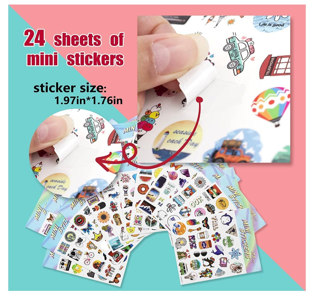 Mini Stickers for Kids, 600pcs Water Bottle Stickers Sheet for Teens,  Adults, Cute Vinyl Waterproof Stickers Decals for Laptop, Scrapbook, Gift  for