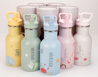 Personalised Kids Water Bottle With Straw 350ML | Hand-Painted Designs | Single-Skinned, Premium Food-Grade Stainless Steel Drinking Bottle