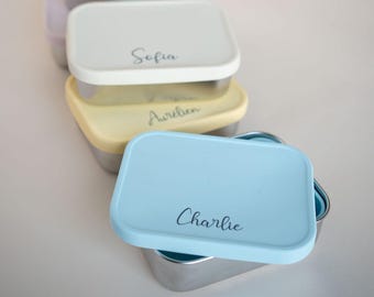 Lancheira infantil em aço inoxidável com nome, tampa de silicone, sem plástico, lancheira bento personalizada, lancheira para jardim de infância, presente de Natal, JBORN